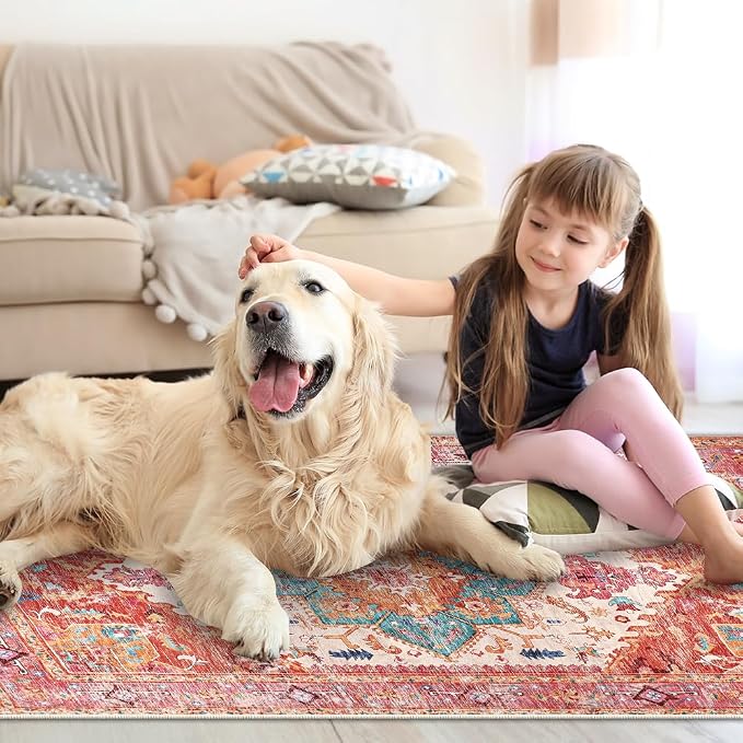 Yamaziot Washable Area Rug for Bedroom, 3x5 Non-Slip Boho Vintage Living Room