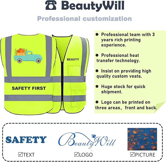 10 Pack Safety Vest Custom Logo Class2 High Visibility Reflective Vest with 5 Pockets Construction Security Work Vest ANSI/ISEA Standards（Yellow，4XL ）
