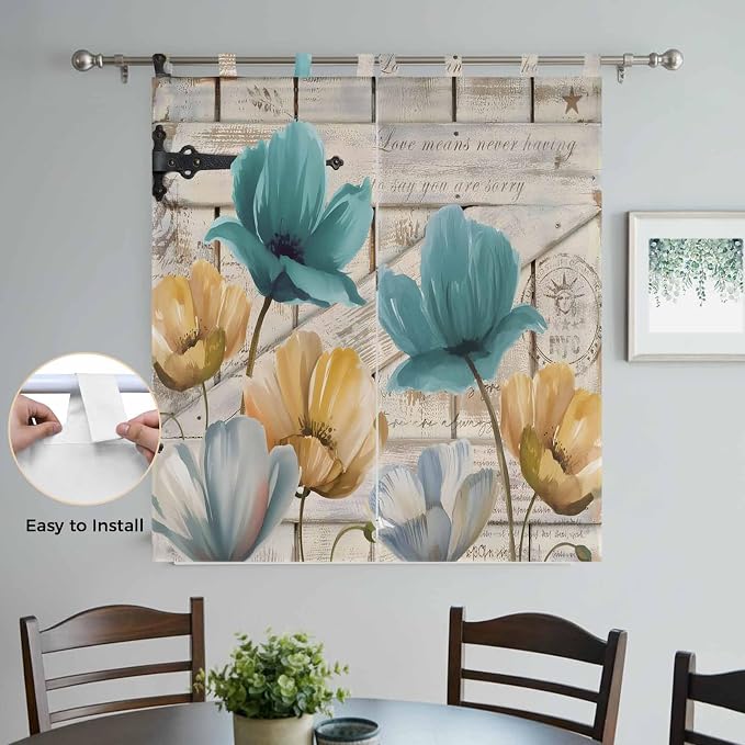 Watercolor Flowers Bedroom Curtains 72 Inch Length, Window Curtains Tab Top