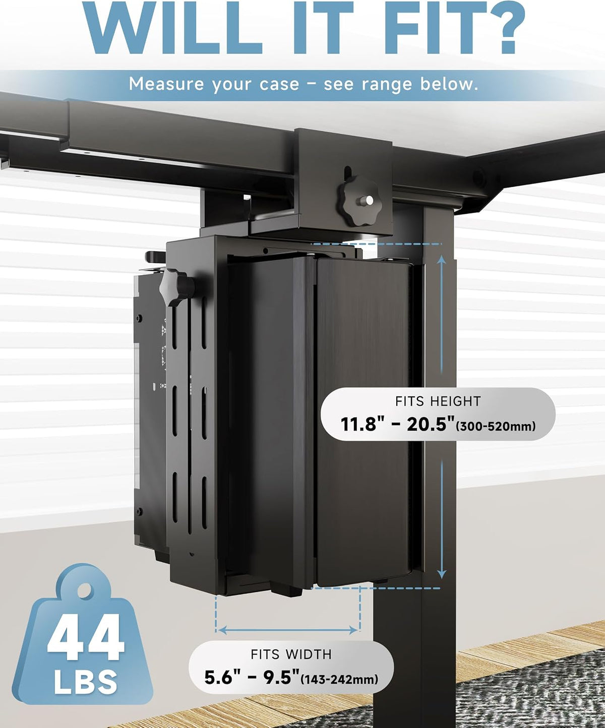 Under Desk PC Mount, No Drill Clamp On Computer Mount for Standing Desk