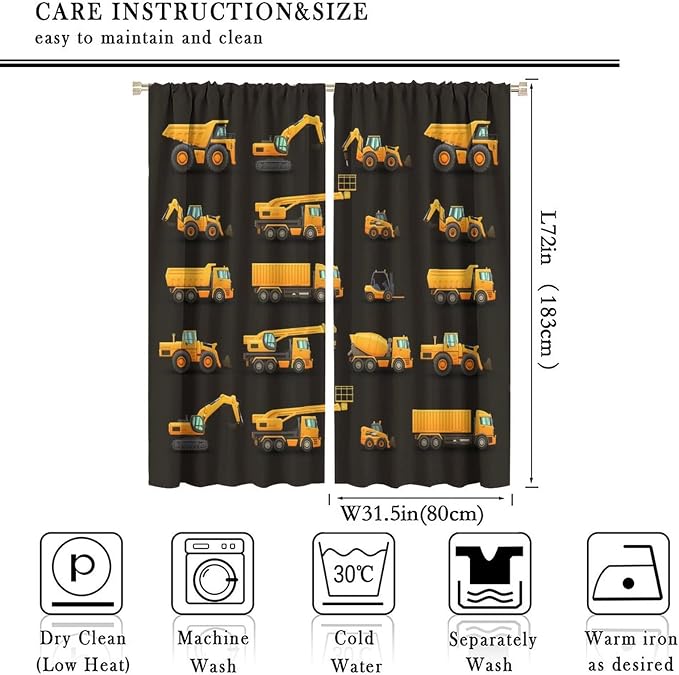 Kids Construction Window Curtains, Construction Machinery Equipment Mode of