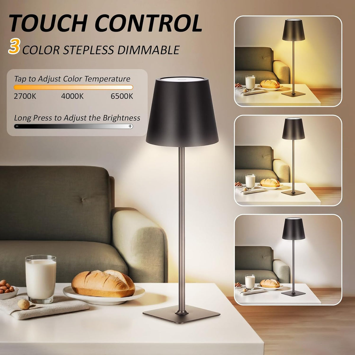 Retisee 12 Pack Cordless Table Lamp Portable Rechargeable Lamps, Black