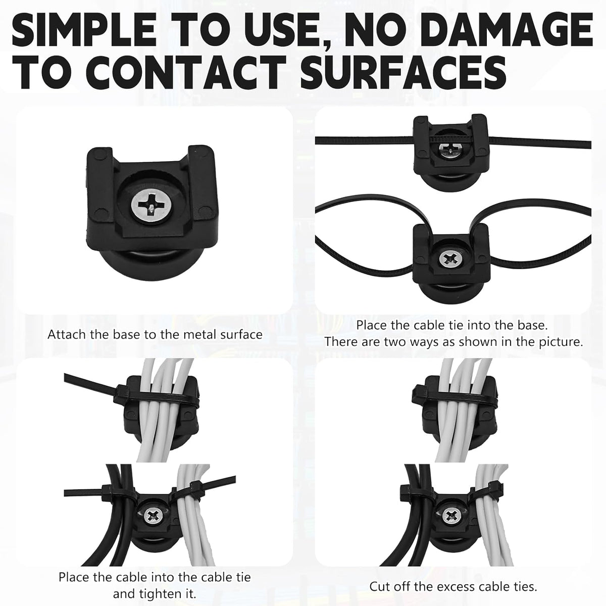 24pcs 43mm Magnetic Zip Tie Mount, Multi-Functional Cable Holder, Suitable for Industrial Cable Management and Home Cable Organizing. 24 Mounts and 100 Nylon Cable Ties