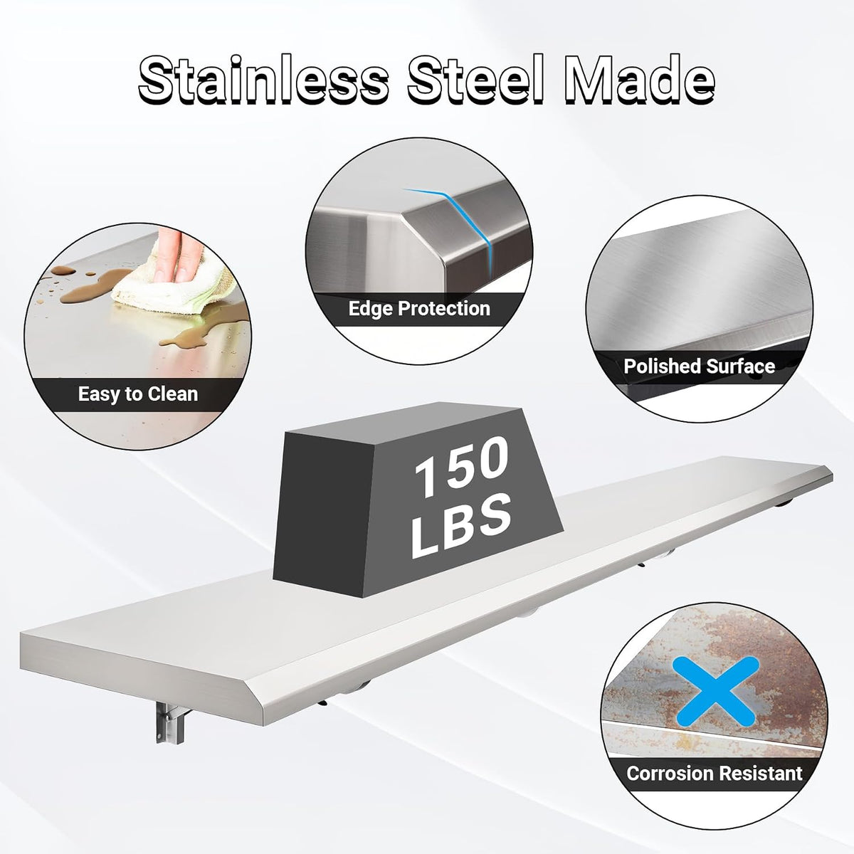 Folding Concession Shelf 68" W x 12" D for Kitchen, Garage