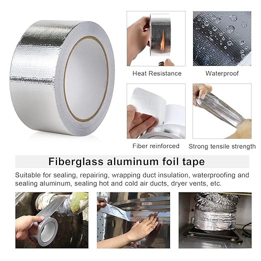 BOMEI PACK 1 Roll Aluminum Foil Heat Shield Cool Tape 2 Inch x 66 ft Heat Reflective Thermal Barrier Reflective Tape for Hose and Auto Use