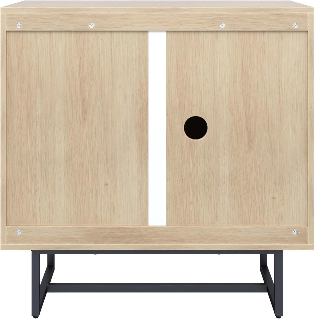Nathan James Kova Rattan Wood Accent Sideboard Storage Cabinet TV Stand with Matte Metal Frame, Adjustable Shelves and Cane Doors, for Hallway, or Living Room, Light Oak/Cane/Black, Set of 2