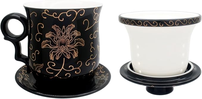 Porcelain Tea Cup with Infuser Lid and Saucer Sets