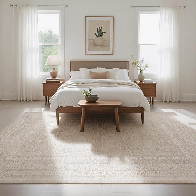 Washable Rugs 8x10 Area Rugs for Living Room- Vintage Brown Rugs for Bedroom