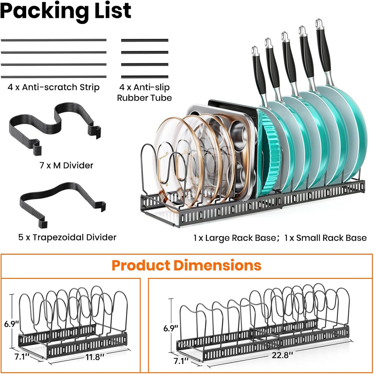 MUDEELA Expandable Pot Pan Lid Organizers inside Cabinet, 12 Divider-Black
