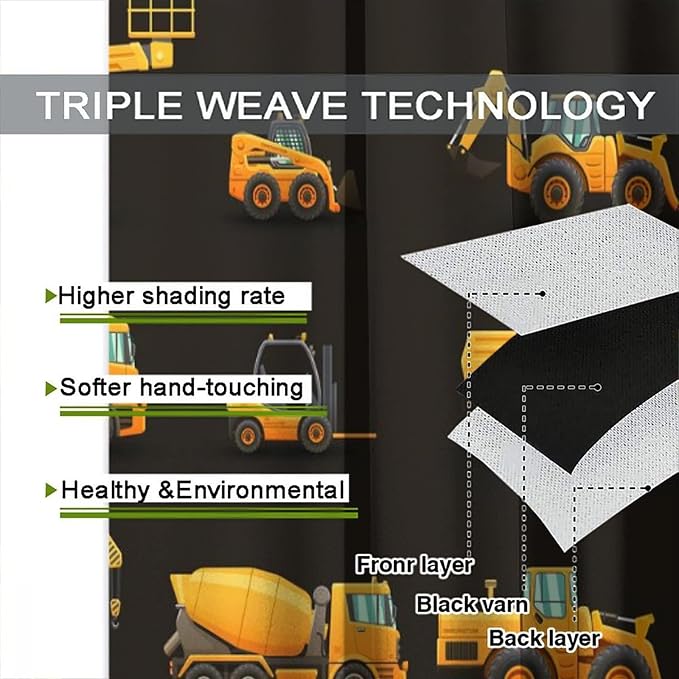 Kids Construction Window Curtains, Construction Machinery Equipment Mode of