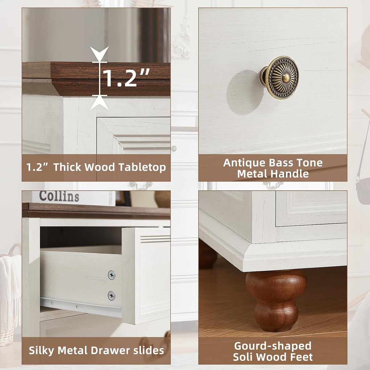 Joaxswe Farmhouse 6 Drawer Dresser Set of 2 for Bedroom, 42" Tall Rustic Chests of Drawers w/ 4 Solid Wood Feet, Mid Century Vintage Wooden Closet Storage Dressers Organizer for Living Room,White