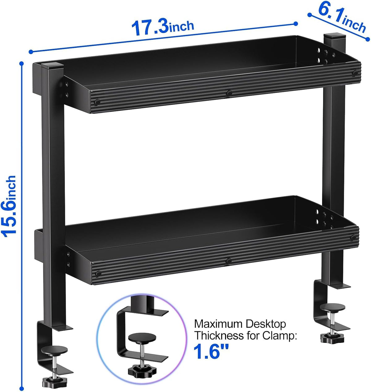 17 inch Adjustable 2-Tier Clamp On Desk Shelf with Hooks