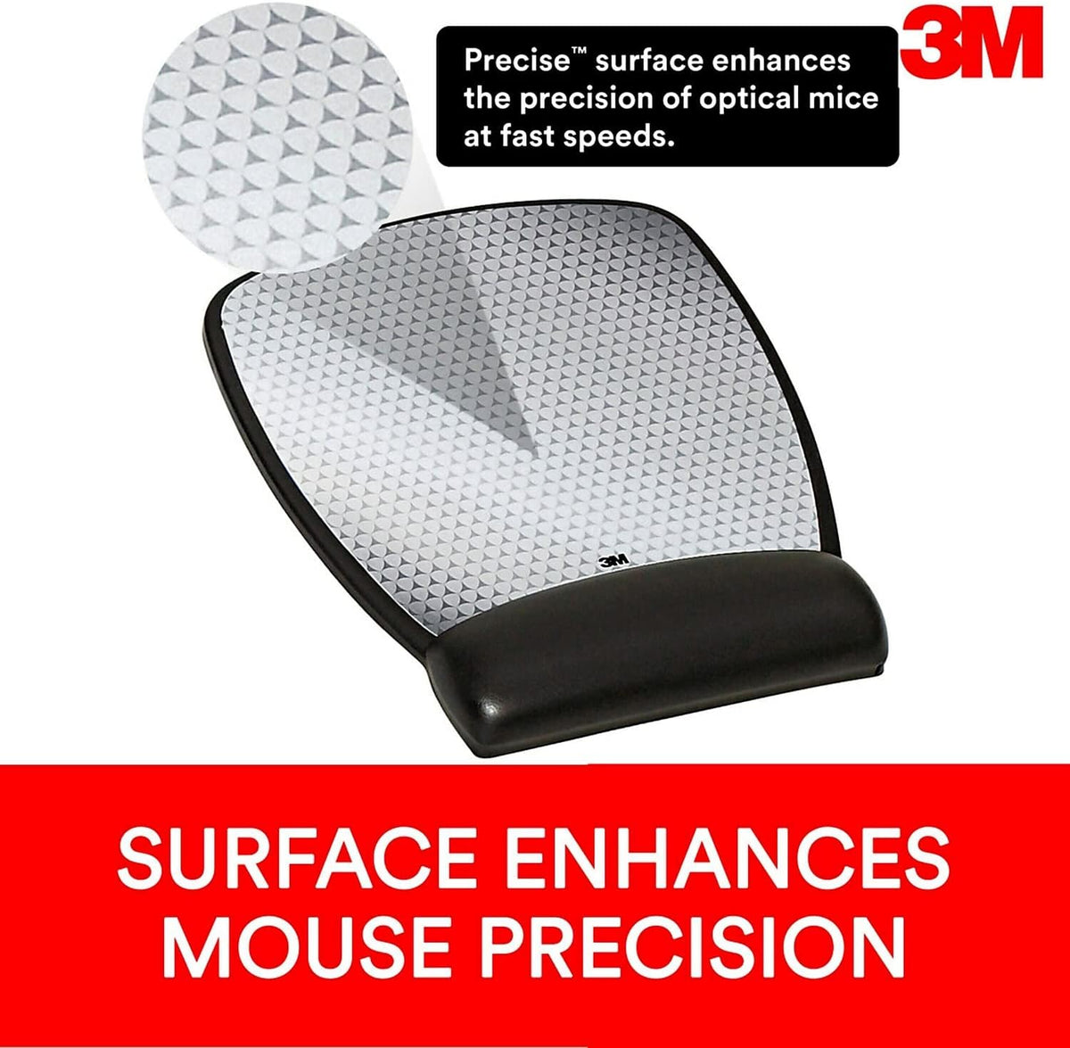 3M Precise Leatherette Mouse Pad w/Wrist Rest, 6-3/4 x 8-3/5, Black (MW309LE)