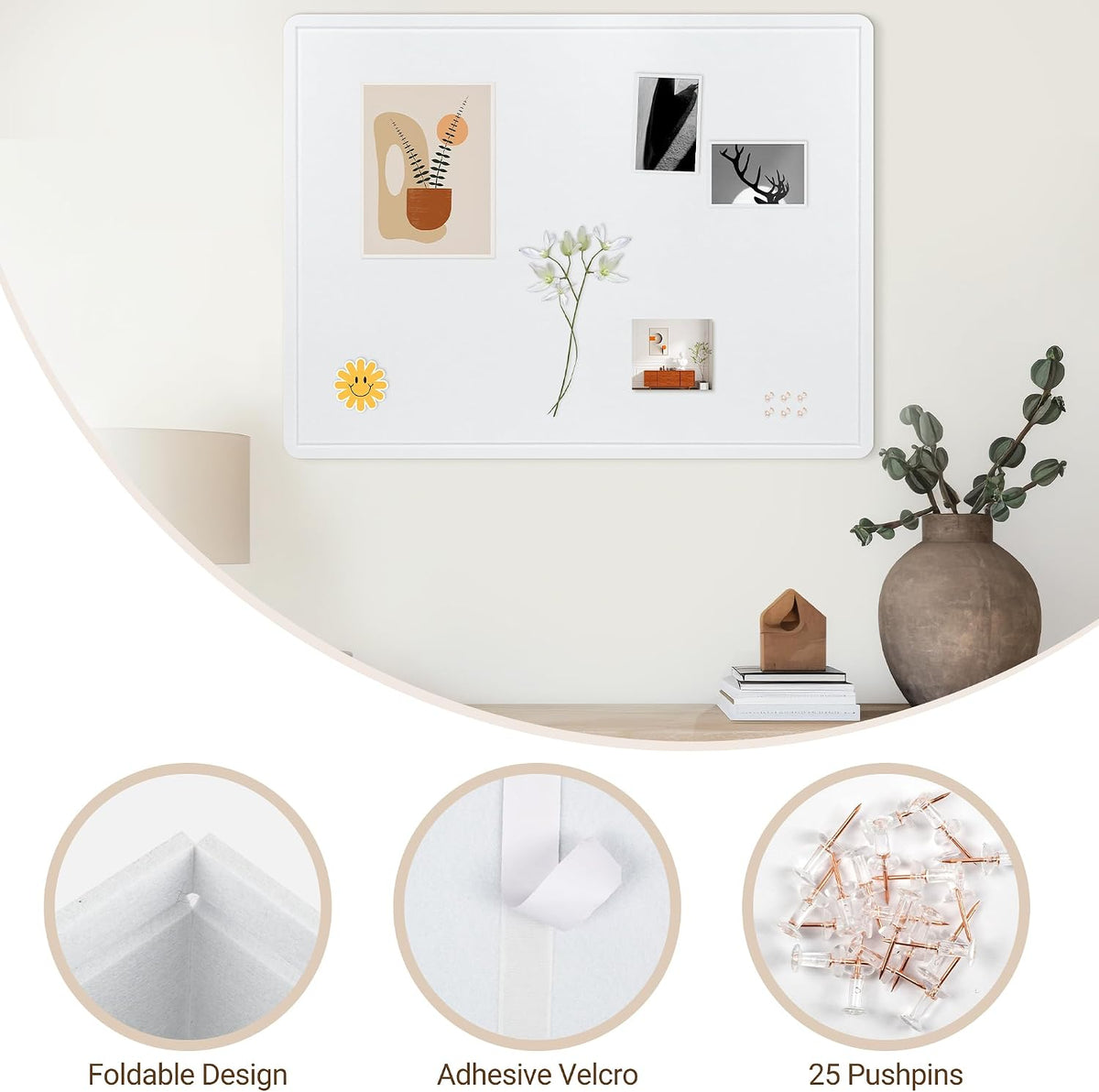 AKTOP Foldable Felt Bulletin Board for Wall, 60x36 inches, White