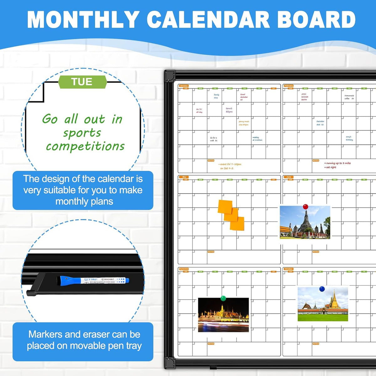 12 Month Wall Calendar Whiteboard, 72x48 Inch Dry Erase Calendar for Wall