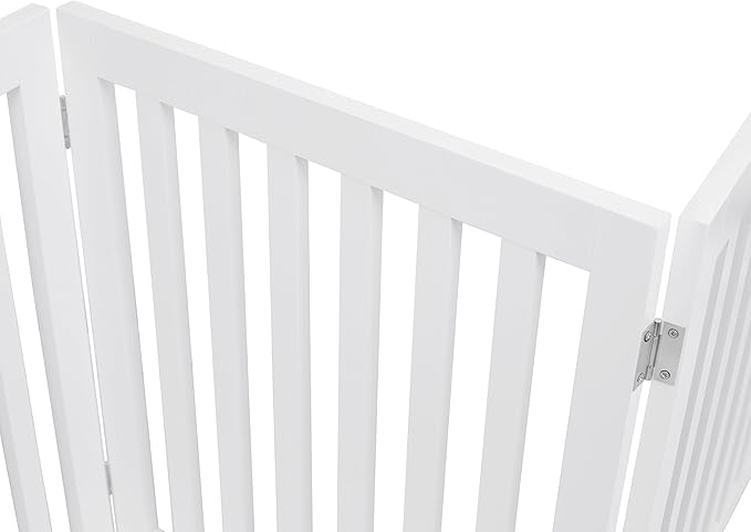 INTERNET'S BEST Dog Gate Indoor Freestanding Pet Barrier, Folding Wood Dog Fence, Extra Wide Doorway Puppy Gate, Indoor Animal Privacy Panel, Wooden Cat Fence - 4 Panel - 24", White