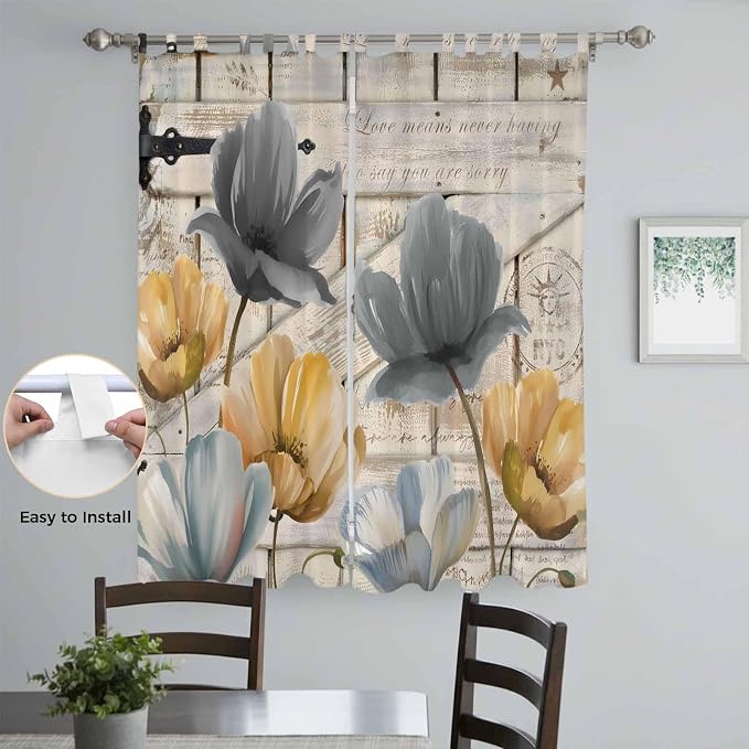 Spring Tulips Flower Living Room Curtains 84 Inch Length, Window Curtains Tab