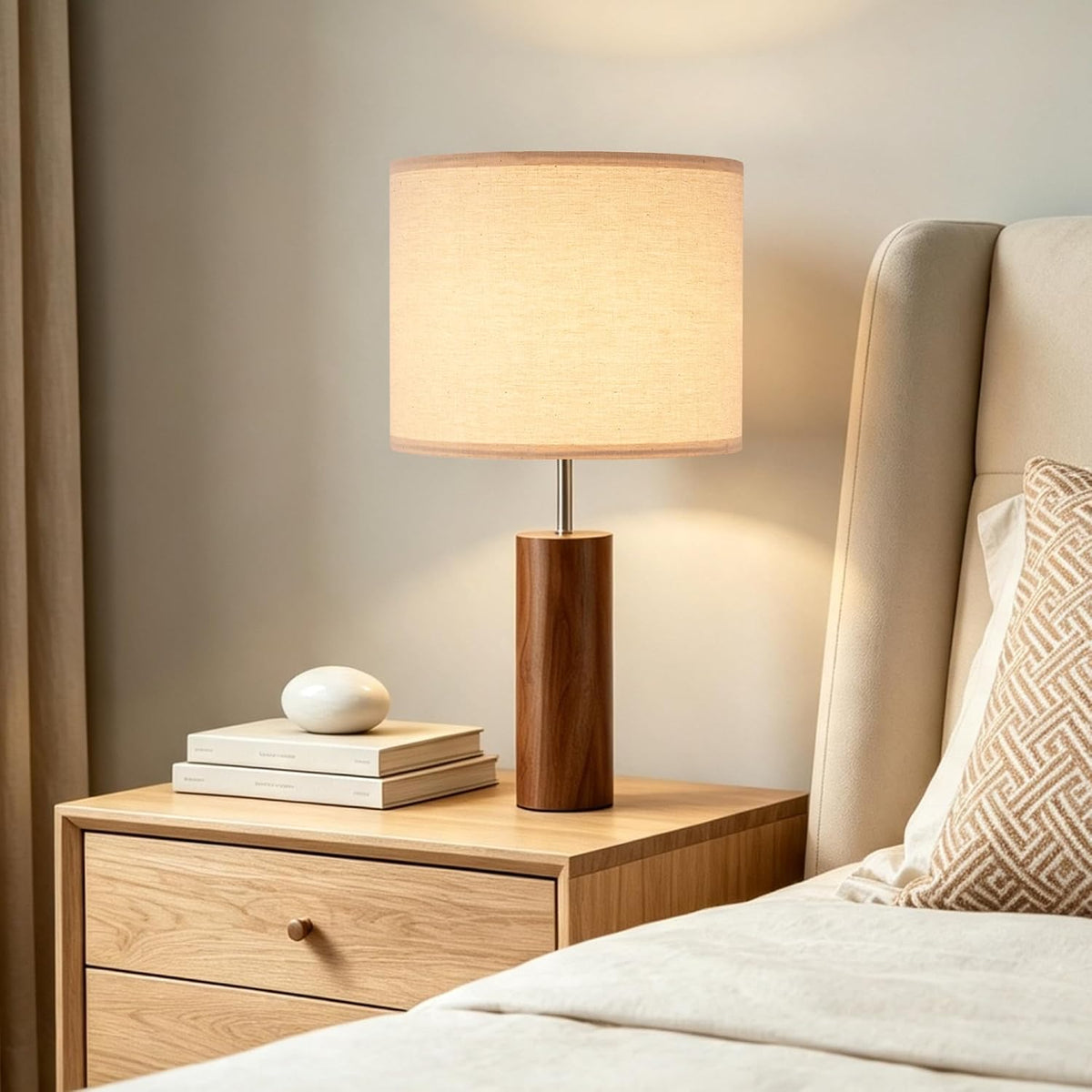 23.5" Modern Wood Table Lamps for Bedroom Living Room, Set of 2, Walnut