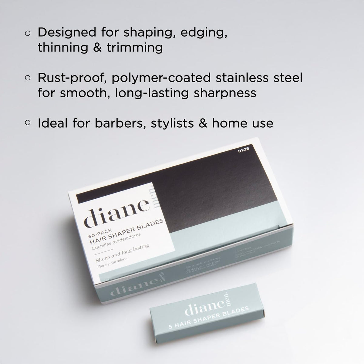 Diane Hair Shaper Razor Blades, Stainless Steel Barber Refills, 60-Pack