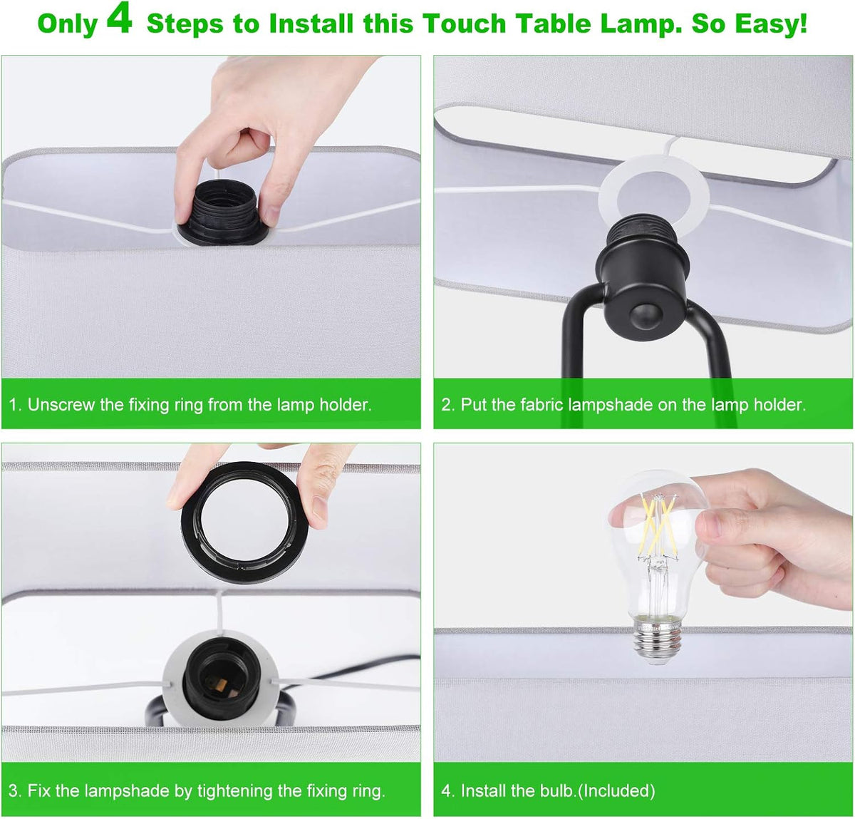 Lakumu Bedside Touch Control Table Lamps, 3 Way Dimmable Nightstand Lamp