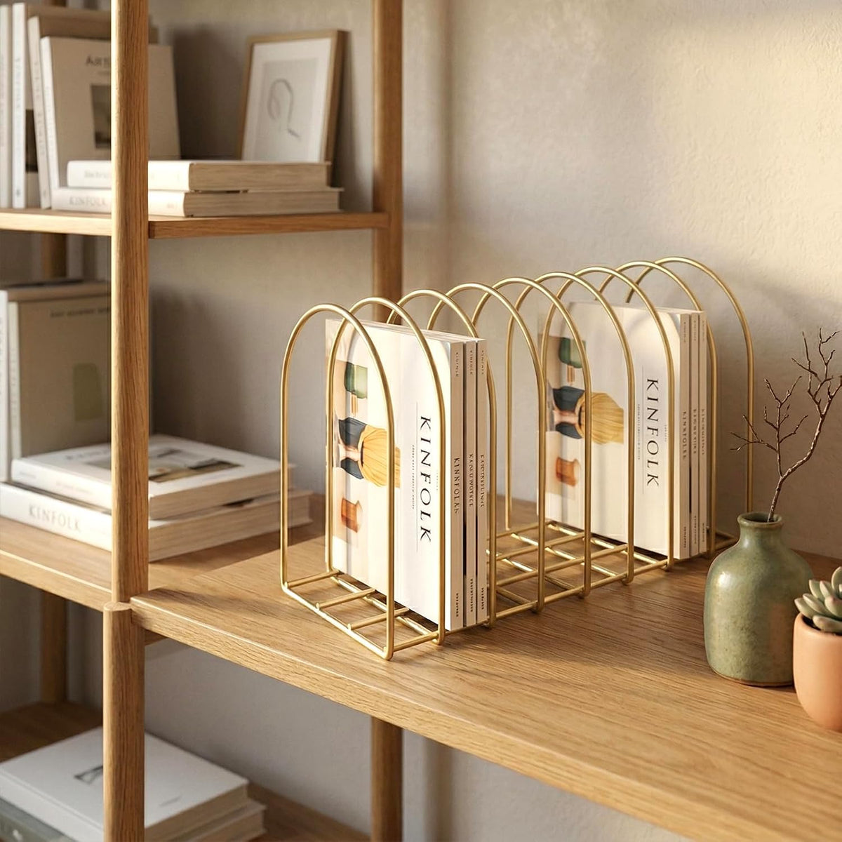 MyGift Brass Metal Wire File Desk Organizer Binder Holder with 8 Wide Slots