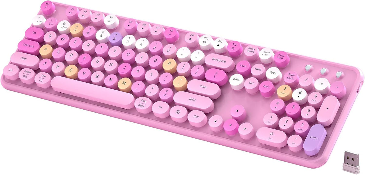 Cute Colorful Wireless Bluetooth Keyboard, Pink Colorful