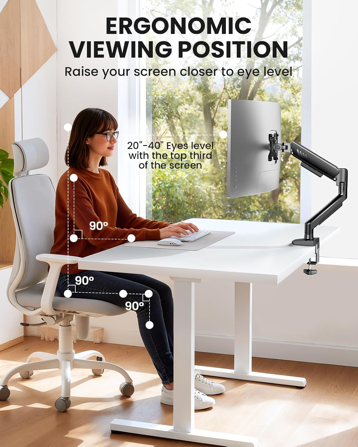 ErGear Single Monitor Arm, Fully Adjustable Monitor Mount for 13–34 Inch Screens, Fast Install Computer Monitor Stand with Tool-Free VESA Mount, Cable Management, Holds 19.8 lbs