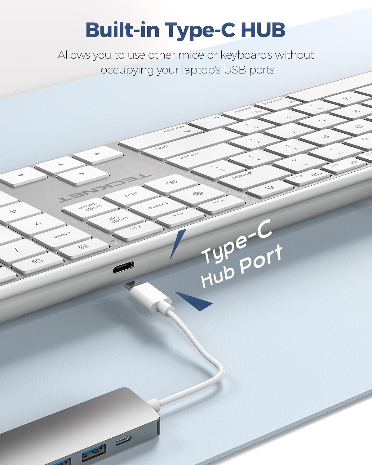 TECKNET Wired Keyboard for Mac, USB & Type-C Dual Interface, Silent Click