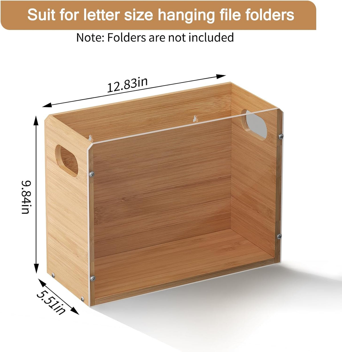 Sbanmao Acrylic Wall File Organizer, Hanging File Folder Organizer with Handle, Bamboo File Box File Crate Storage Box, Portable Filing Organizer for Home Office Classroom (Letter Size, 2 Pack)