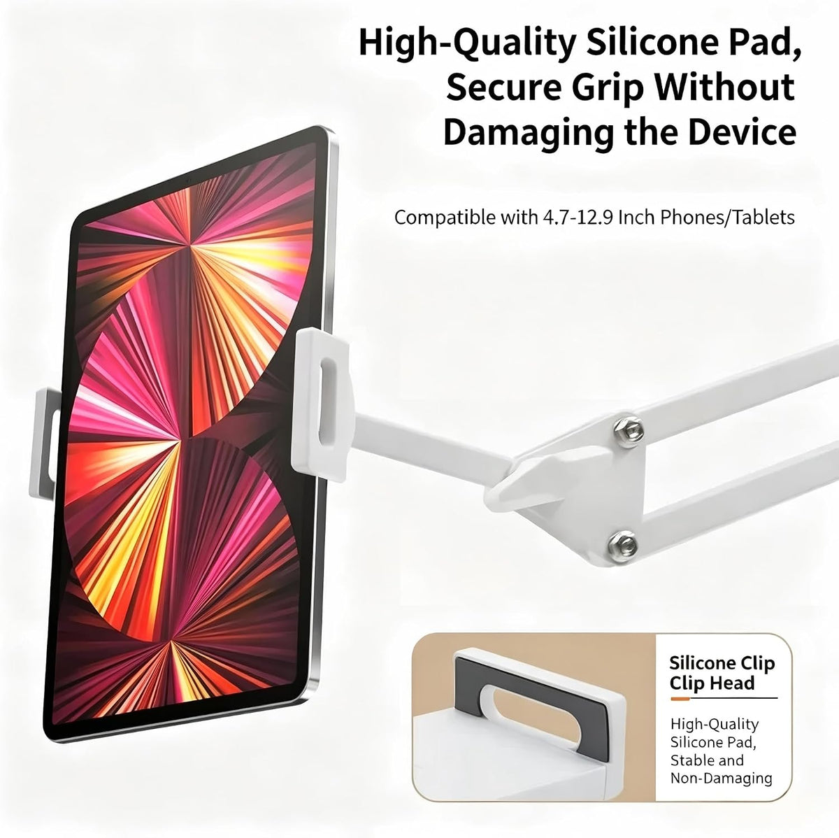 Tablet Floor Stand,360°Adjustable Height Stretchable Arm Swivel Dual Holder