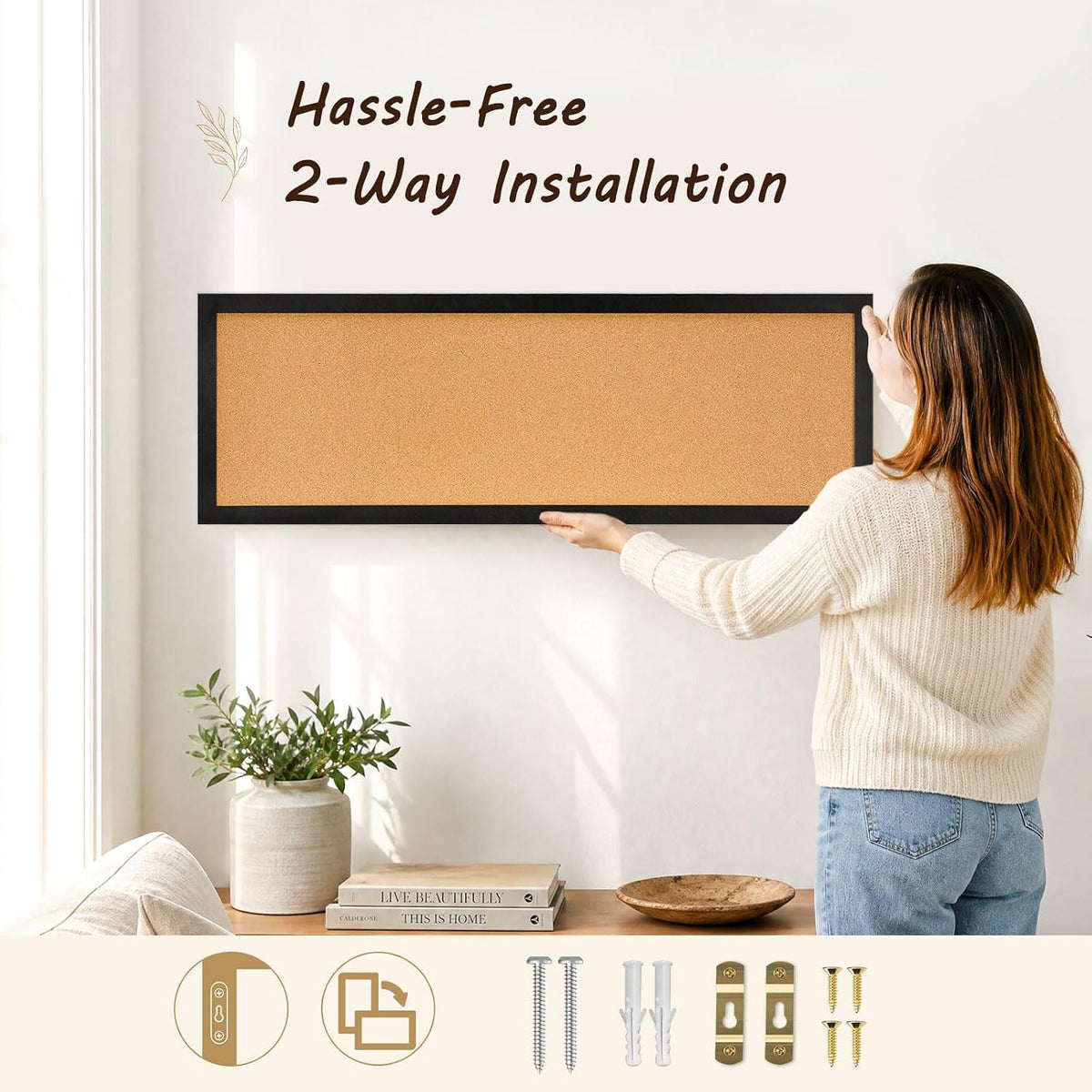 DOLLAR BOSS Narrow Linen Bulletin Board 36"x12" Long Cork Board, Black