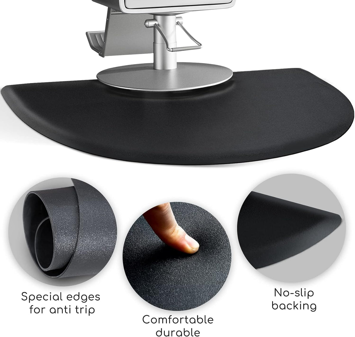 Salon Mat for for Hairstylist 3'x5' Barber Shop Anti-Fatigue Salon Standing Chair Mat - Black Semi Circle 1/2" Thick Comfort Salon Mat, Hair Cutting Hairdressing Equipment