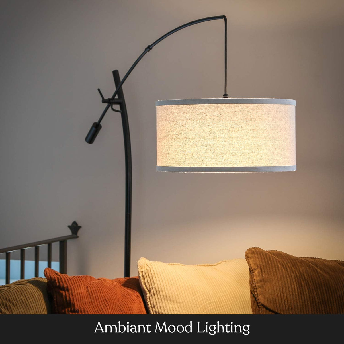 Brightech Grayson LED Arc Floor Lamp for Office & Living Room, Adjustable Arm Lamp in Industrial Style for Bedroom Reading - Black
