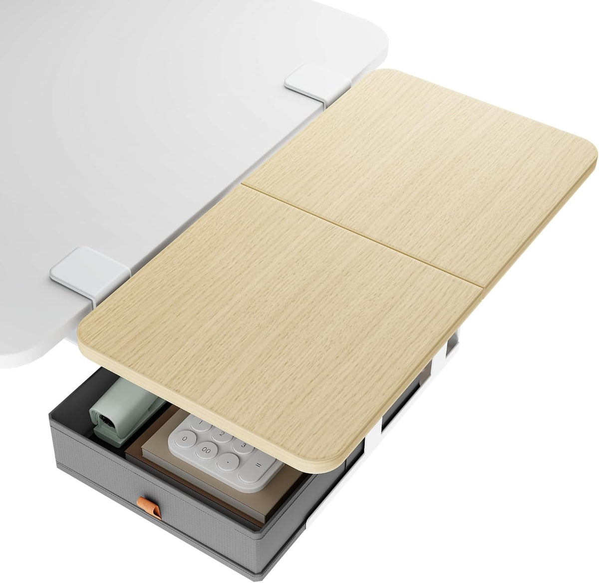 PEGZONE Desk Extender Tray, 24" x 12", with Storage Drawer, Medium, Wood