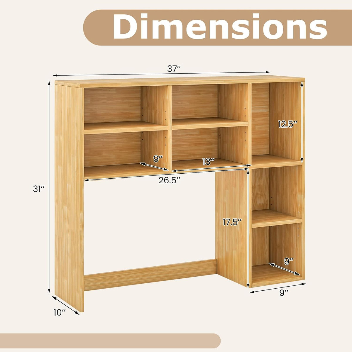 MAT EXPERT Wooden Desktop Bookshelf, Countertop Desk Hutch w/ 7 Cubes & Adjustable Shelves, Anti-toppling Kits, Table Top Organizer Shelf Fits Monitors up to 27” for Dorm, Office, Study (Burlywood)