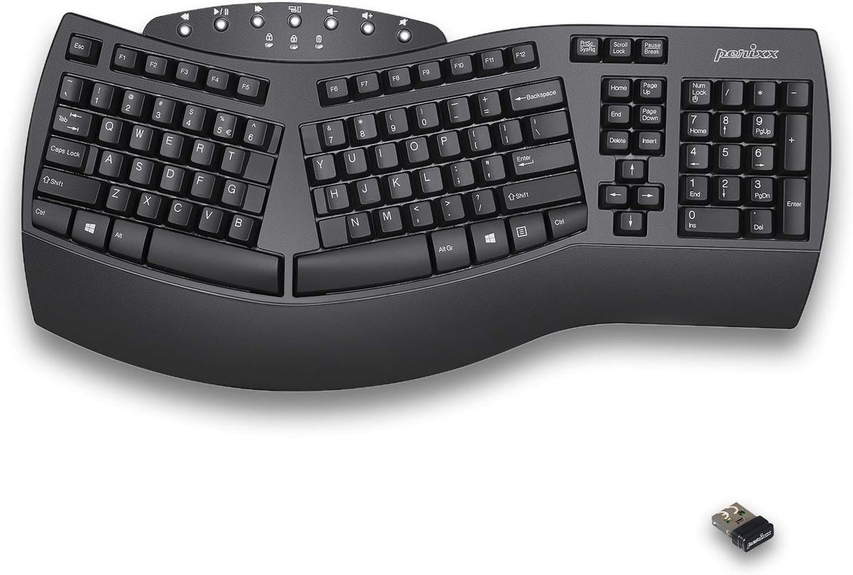 Perixx Wireless Ergonomic Keyboard with Gel Wrist Rest Bundle
