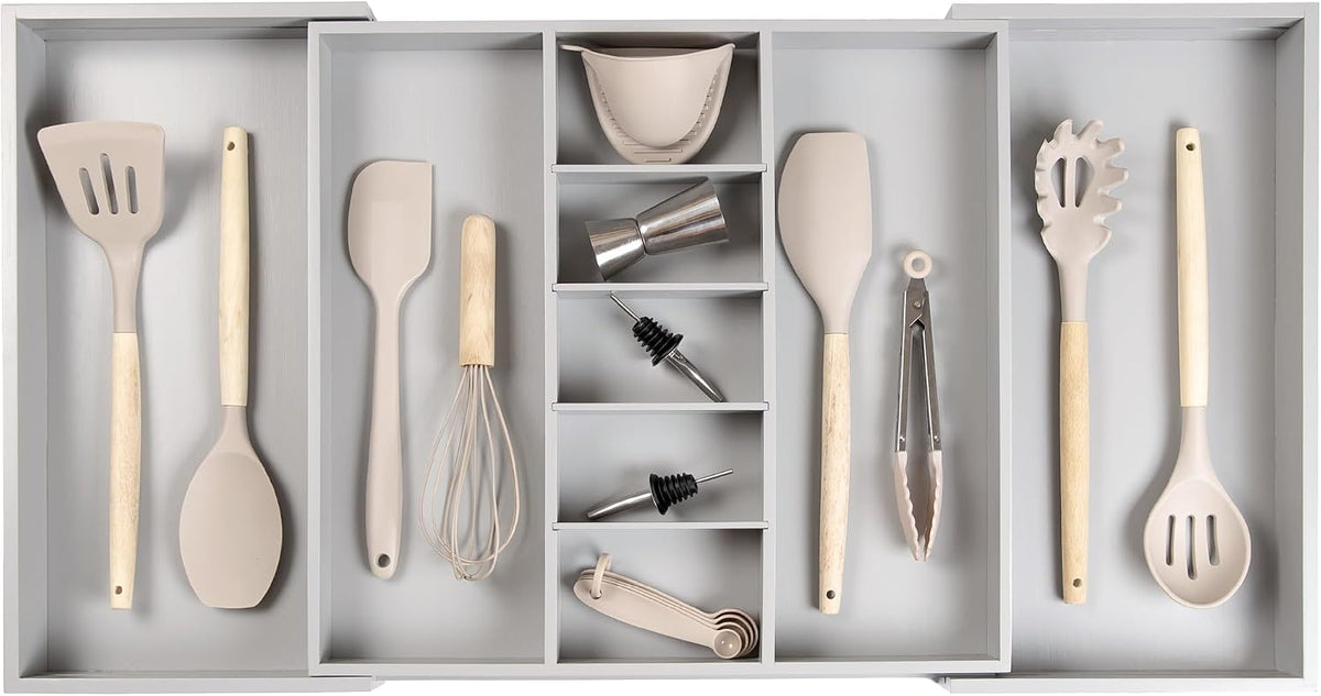 KitchenEdge Utensil & Junk Drawer Organizer, 19-33 in, Gray Bamboo