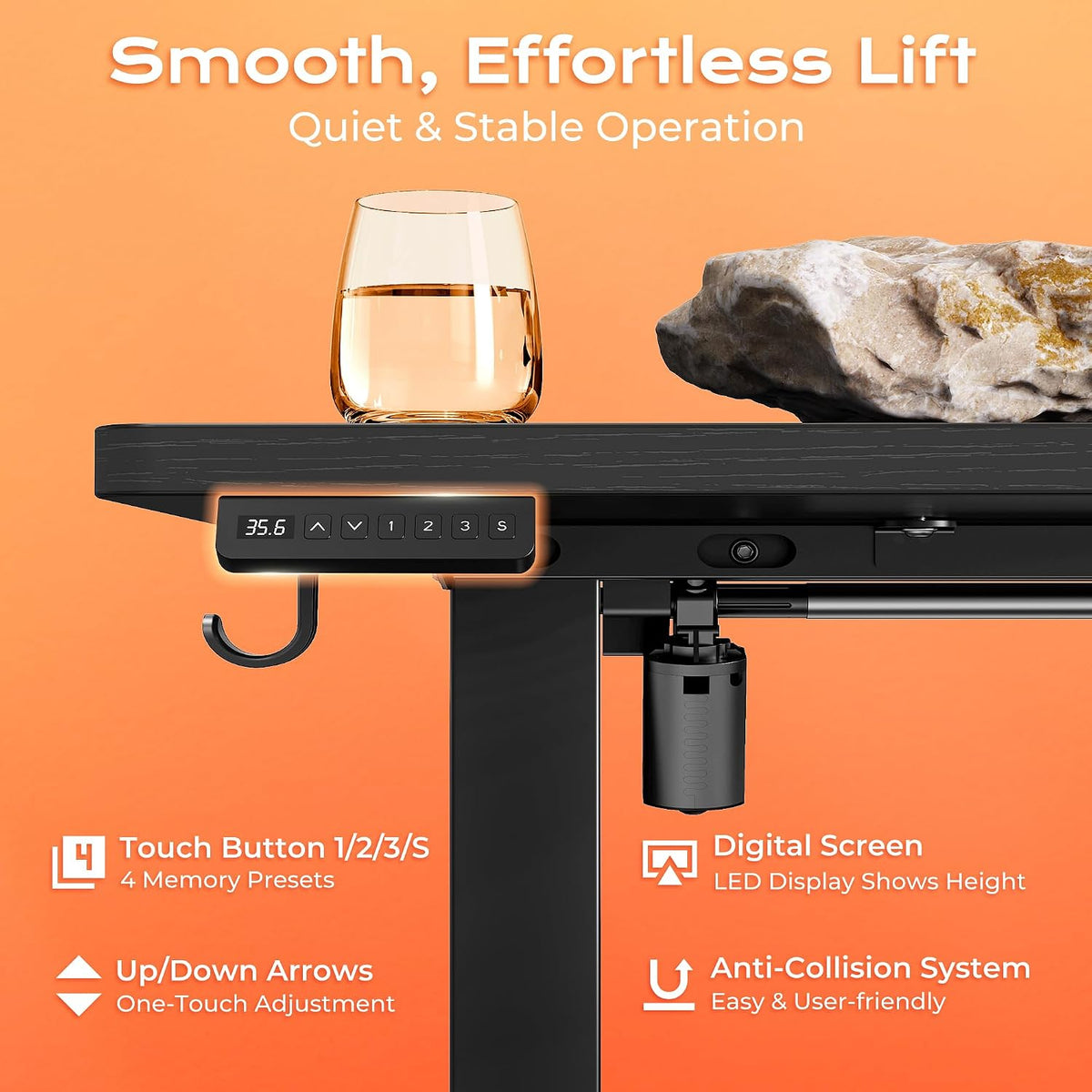 PRAISUN 63'' L Standing Desk with Outlets, Cabinet with Shelves, Drawers