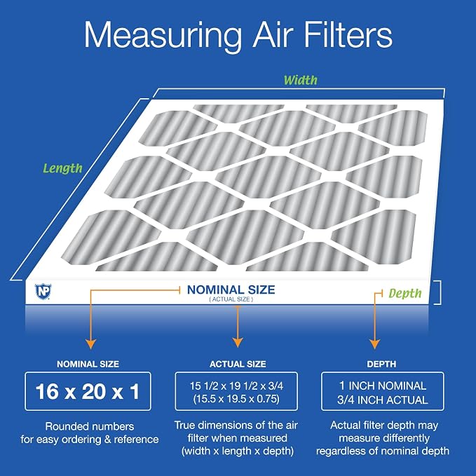 Nordic Pure 16x20x1 Furnace Air Filters MERV 8 Pleated Plus Carbon 6 Pack