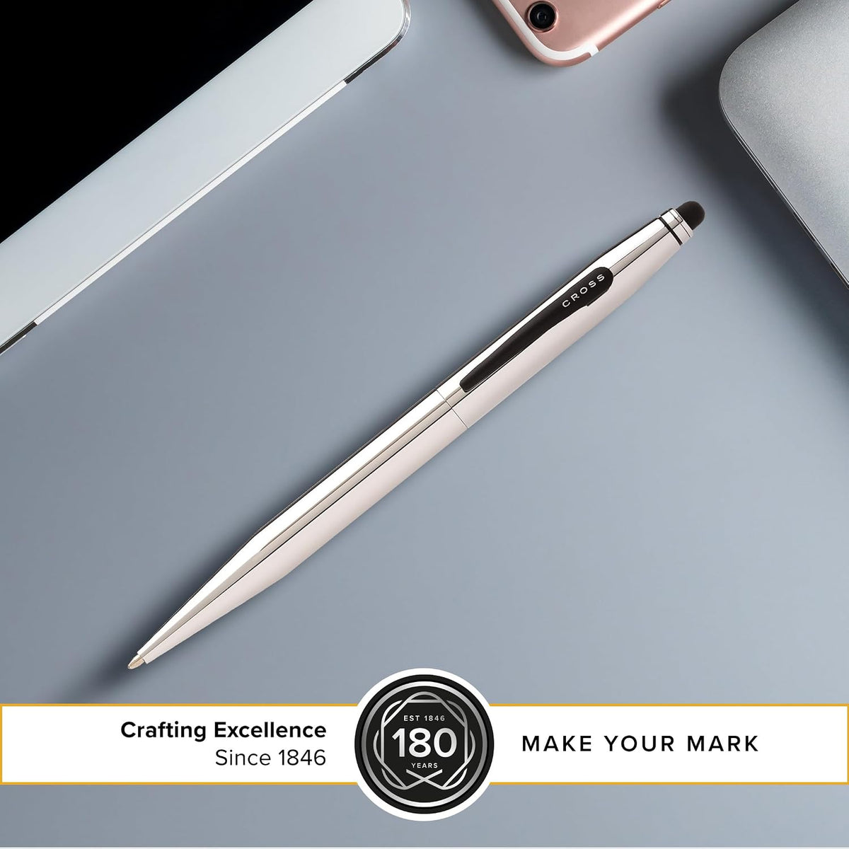Cross Tech2 Chrome Dual-Function Ballpoint Pen, Medium Point, Black Ink