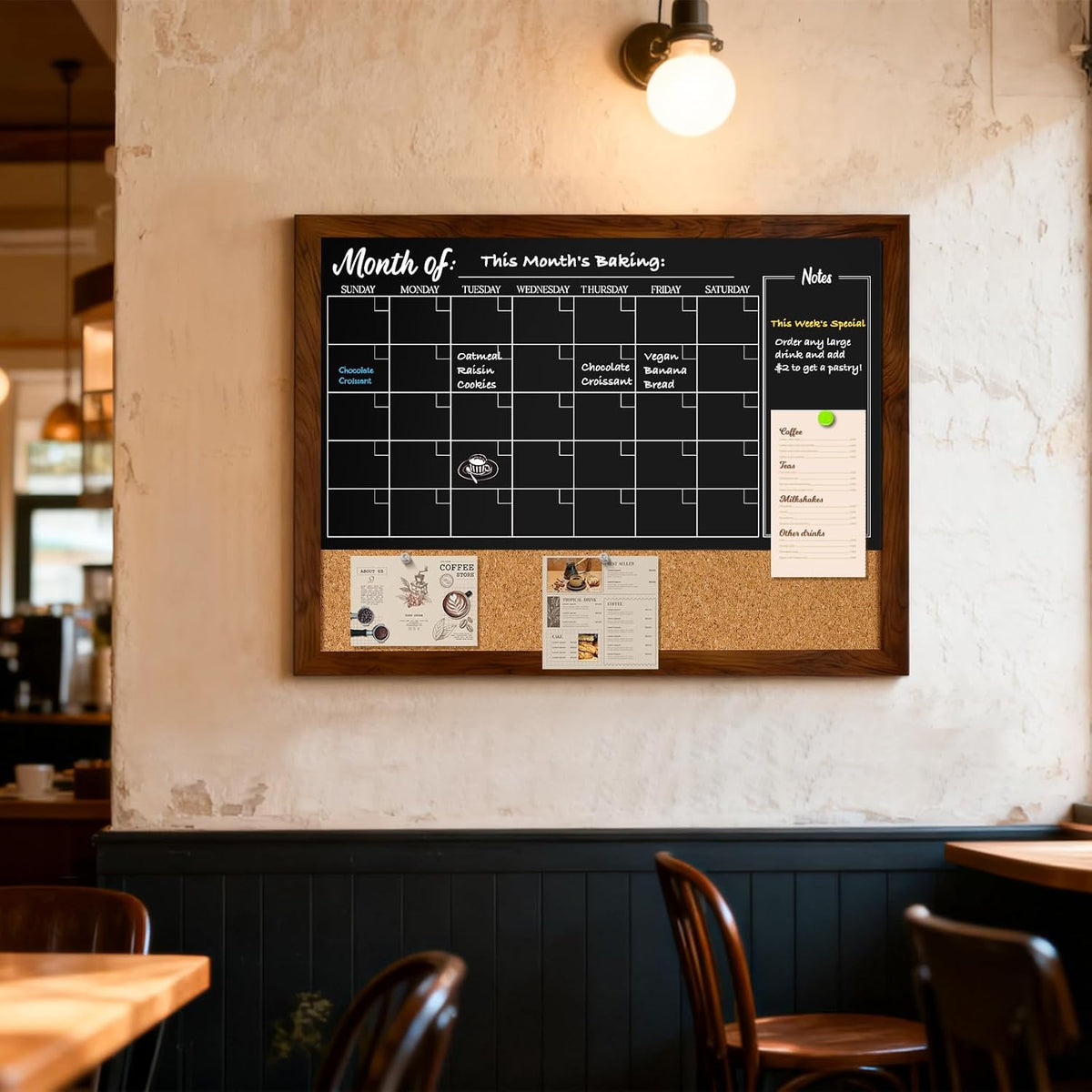 DOLLAR BOSS Chalkboard Calendar Corkboard Combo, 24" x 18" Rustic Brown