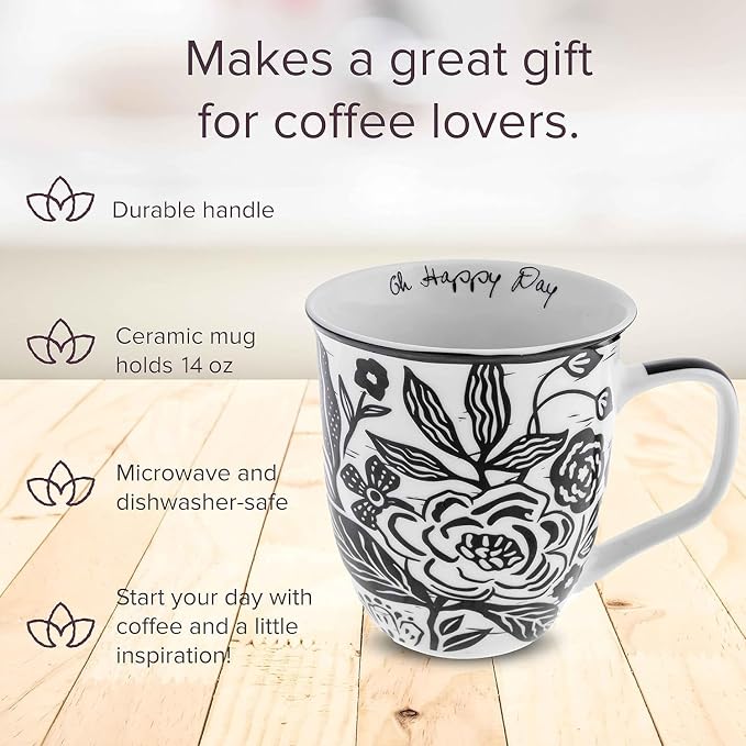 Karma Gifts 16 oz Black and White Boho Mug Floral