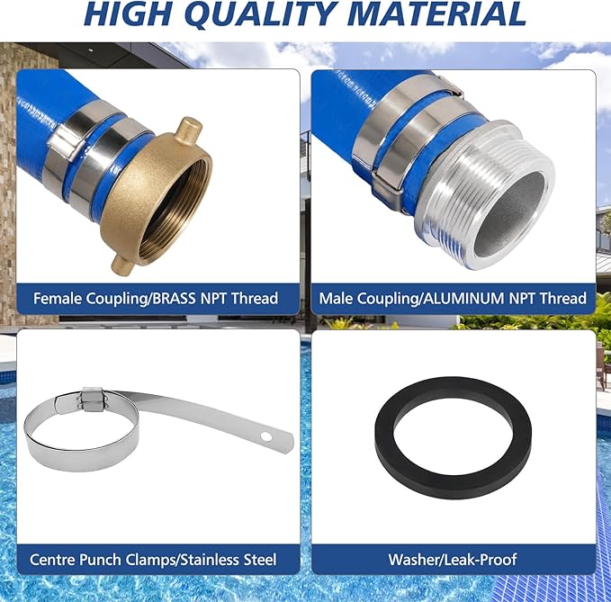 1.5" x 50 ft Backwash Hose for Swimming Pools, Heavy Duty PVC Lay Flat Water