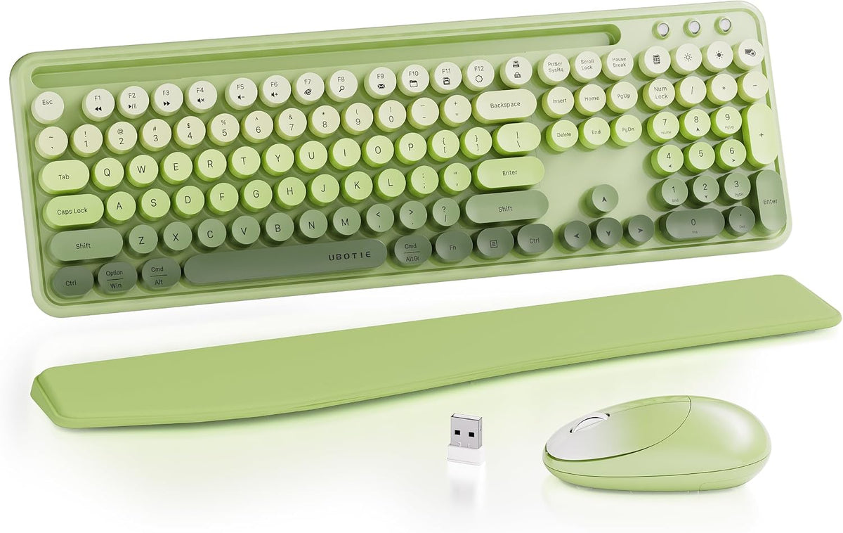 UBOTIE Wireless Keyboard and Mouse Combo, Phone Holder (Green)