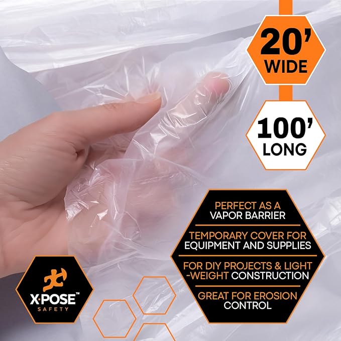 Xpose Safety Clear Plastic Sheeting (Bulk Half Pallet 25 Pack) – 20' x 100' Rolls – Heavy Duty 6 Mil Fire Retardant Poly Sheet – Waterproof, Dustproof, Vapor Barrier – Construction,Painting,Industrial