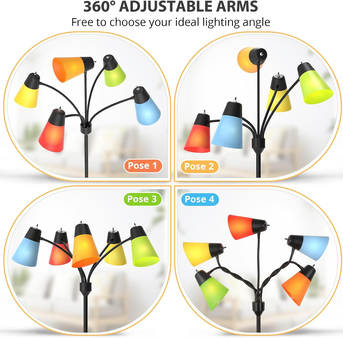 LED Floor Lamp, Medusa Adjustable Multi Head Modern Tall Standing Light