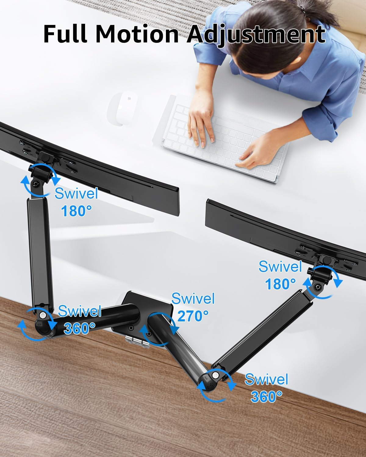 Dual Monitor Stand fits up to 32 inch, 4.4-19.8 lbs Computer Screens, Dual Monitor Desk Mount Height Adjustable, Monitor Arms for 2 Monitors, Home Office VESA Mounts, Freelift Black