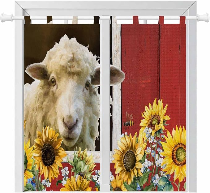 Sheep Flowers Bedroom Curtains 72 Inch Length, Window Curtains Tab Top
