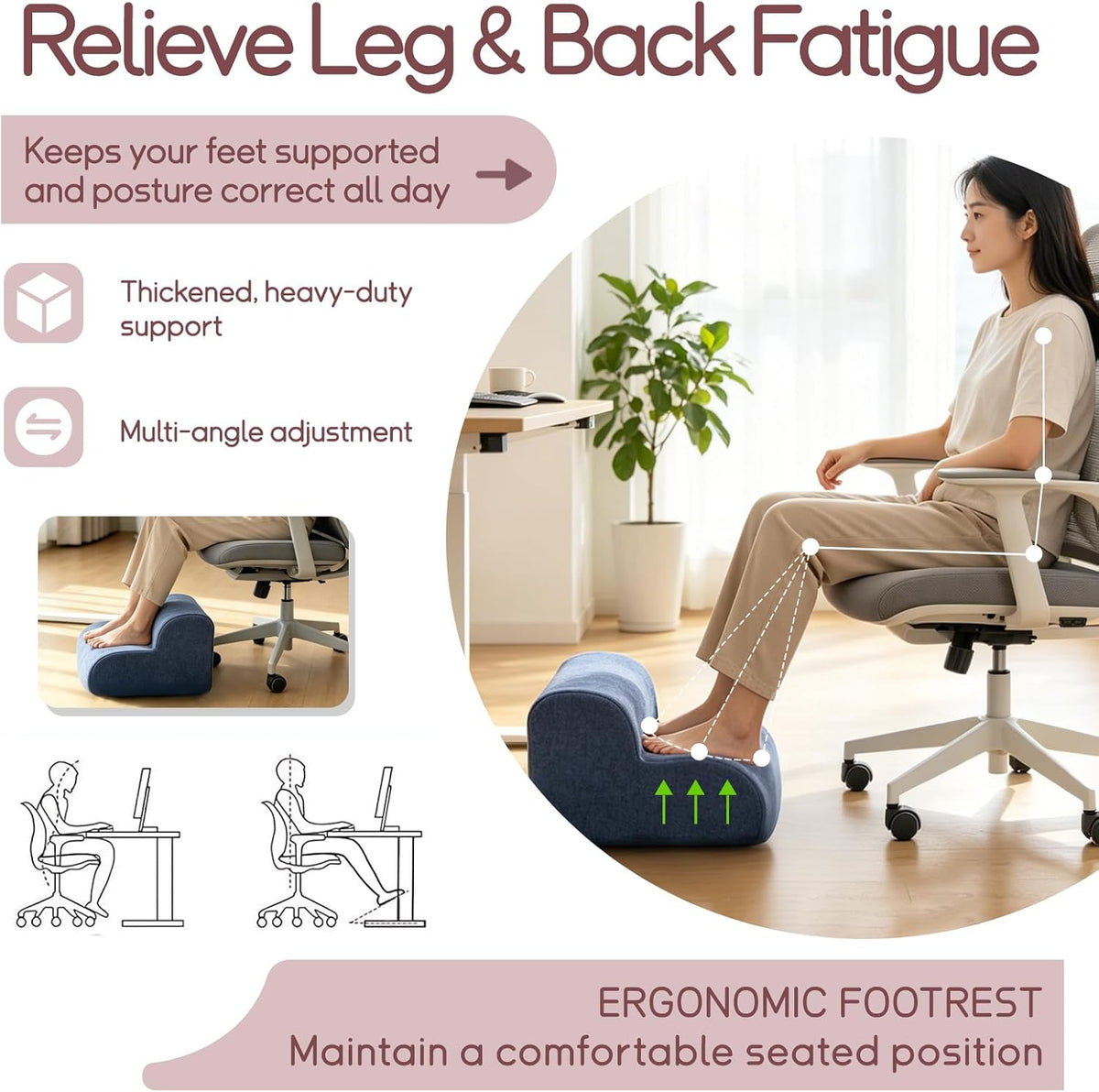 Foot Rest for Under Desk at Work,Ergonomic 2-Height Sponge Foot Stool for Office, Home,Sofa & Gaming Chair, Desk Accessories Footrest Cushion to Support Legs,Relax Ankles & Relieve Pain(A-Black)