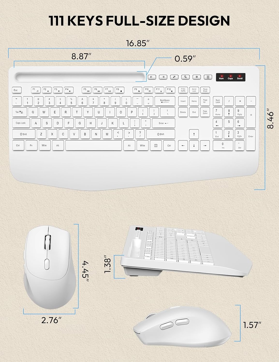 SABLUTE Wireless Keyboard and Mouse Combo, Full Size, Ergonomic Wrist Rest
